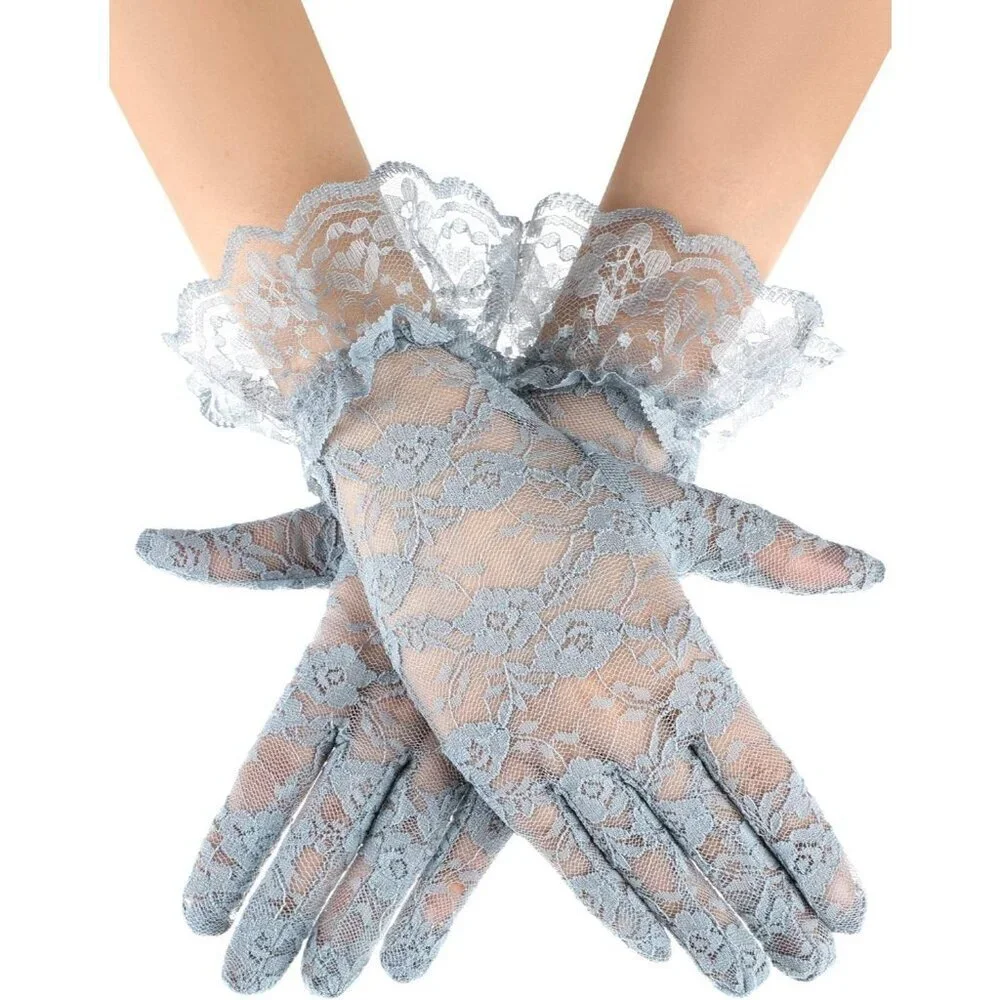 Women's Short Lace Courtesy Elegant Gloves Gray Wedding Dinner Opera Parties